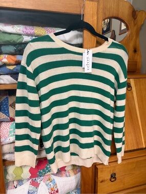 NWT Soft Velvet Green and Cream Striped wool&cashmere Sweater
